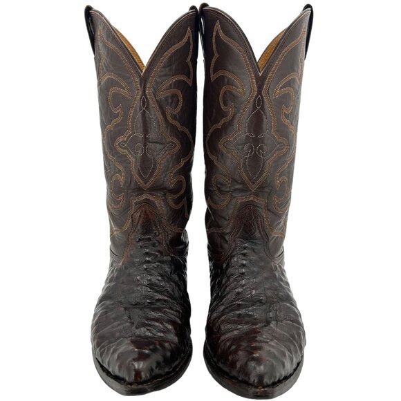 Vintage Nocona Cowboy Boots Ostrich Embossed Leather Brown Mens 10.5D Western - Picture 4 of 14